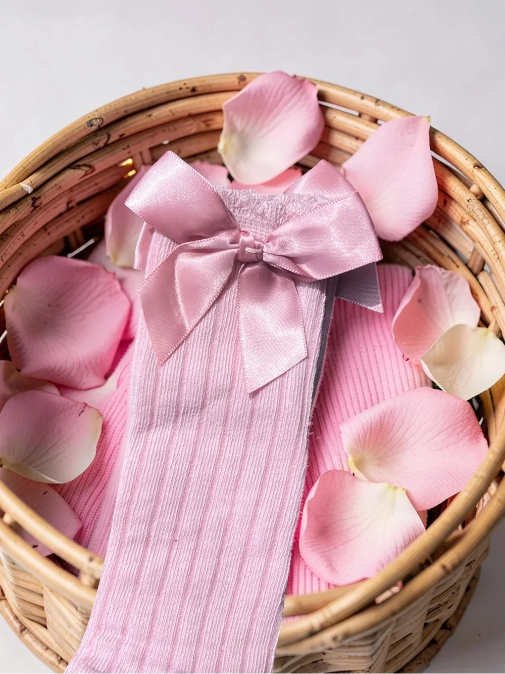 Pink Ribbed Bow Knee-High Socks For Toddlers